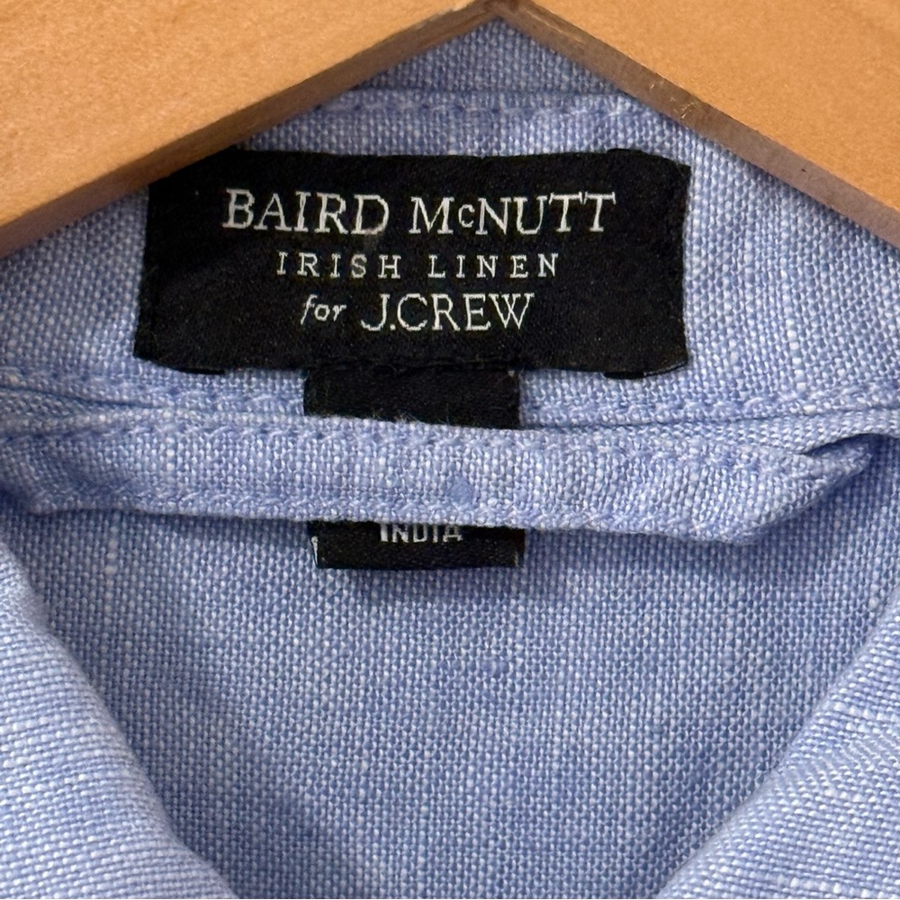 Baird McNutt For J. Crew Blue Linen Button Up Short Sleeve Shirt S - Picture 3 of 5